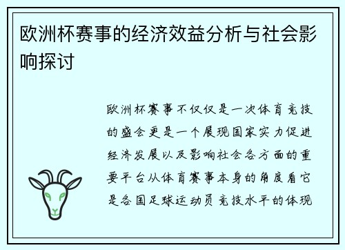 欧洲杯赛事的经济效益分析与社会影响探讨